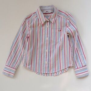 Vineyard Vines Girls Rainbow Striped Poplin Button Down Shirt Size 5, Like new!